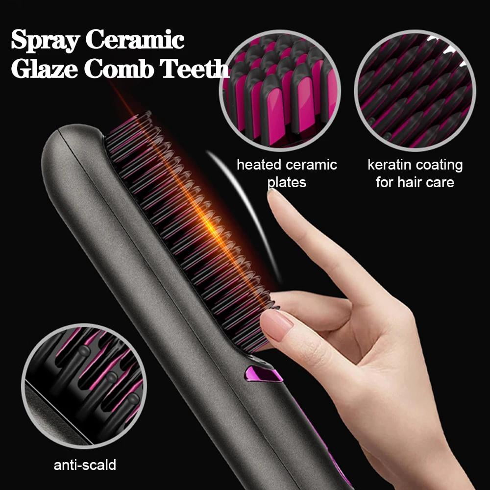 NEXPURE Hair Straightener Brush, Ionic Hot Comb, 5 Temps, Anti