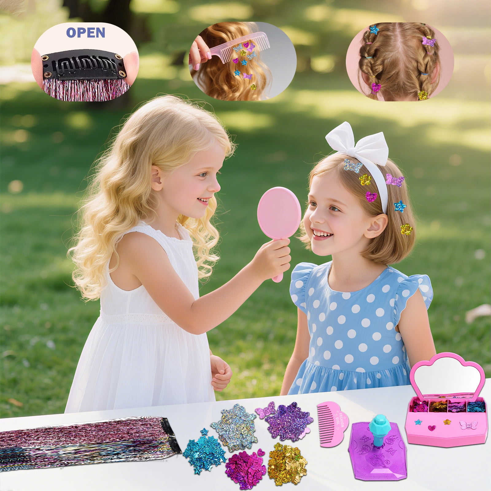 Hair Gems for Girls, AOSITE Hair Bedazzler Gem Stamper Kit with Hair Glitter Patch, Hair Jewel for Girls, Hair Gems Stamper, Hair Gem DIY Tool Gift for Age 4-12