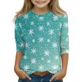 thumbnail image 2 of OIOLOYJM Christmas 3/4 Sleeve Tops for Girls Casual Cute Christmas Print Crewneck Slim Fit Tees Fashion Comfortable Going Out Blouses, 2 of 3