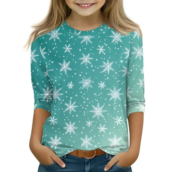Garbnen Christmas 3/4 Sleeve Tops for Girls Crewneck Teen Girl Shirt Three Quarter Sleeve Xmas Girl Teen Clothes 5-6 Years