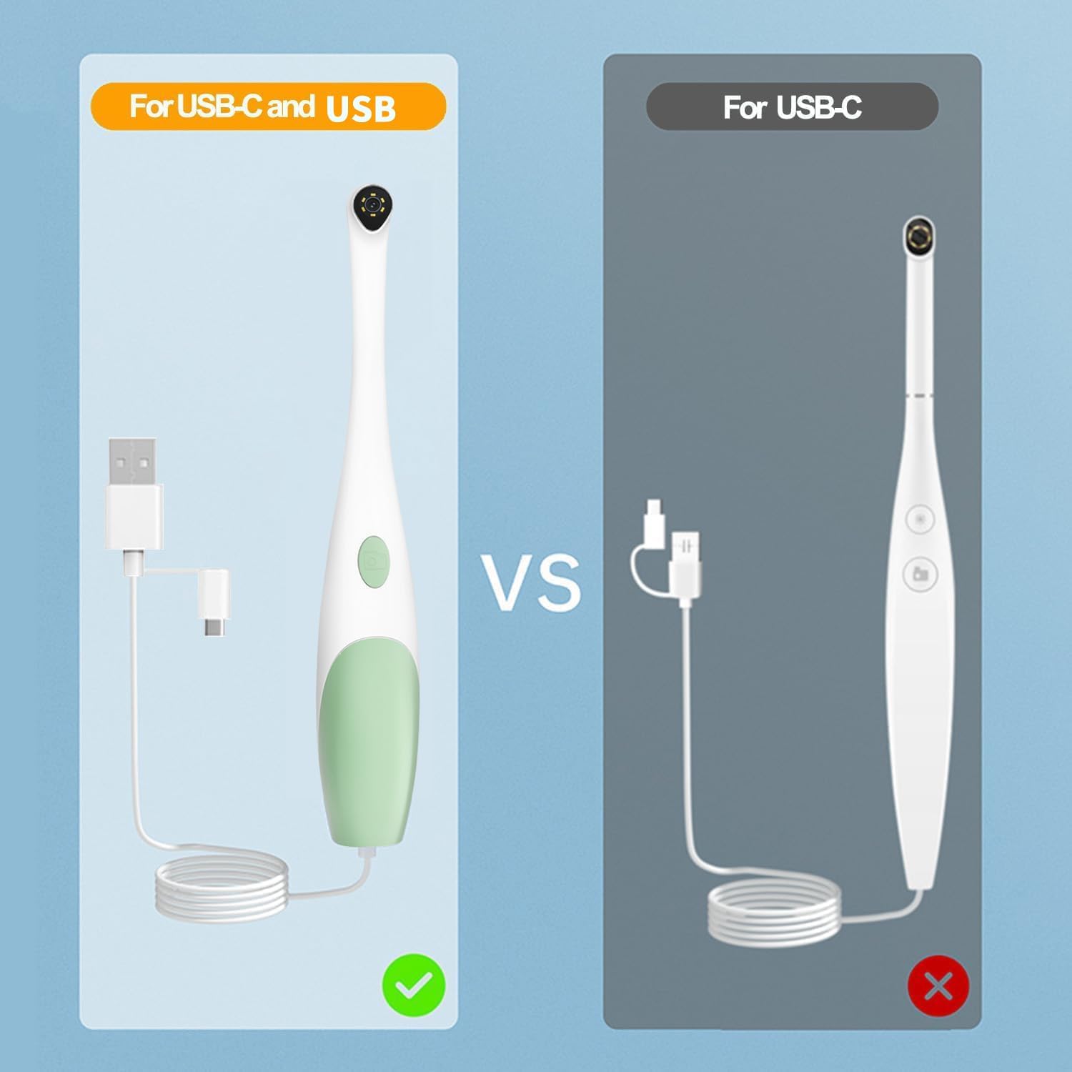XIEANDKONG 1080P HD Oral Endoscope Camera, 8 LED Lights Dental Inspection, USB-C, iOS & Android