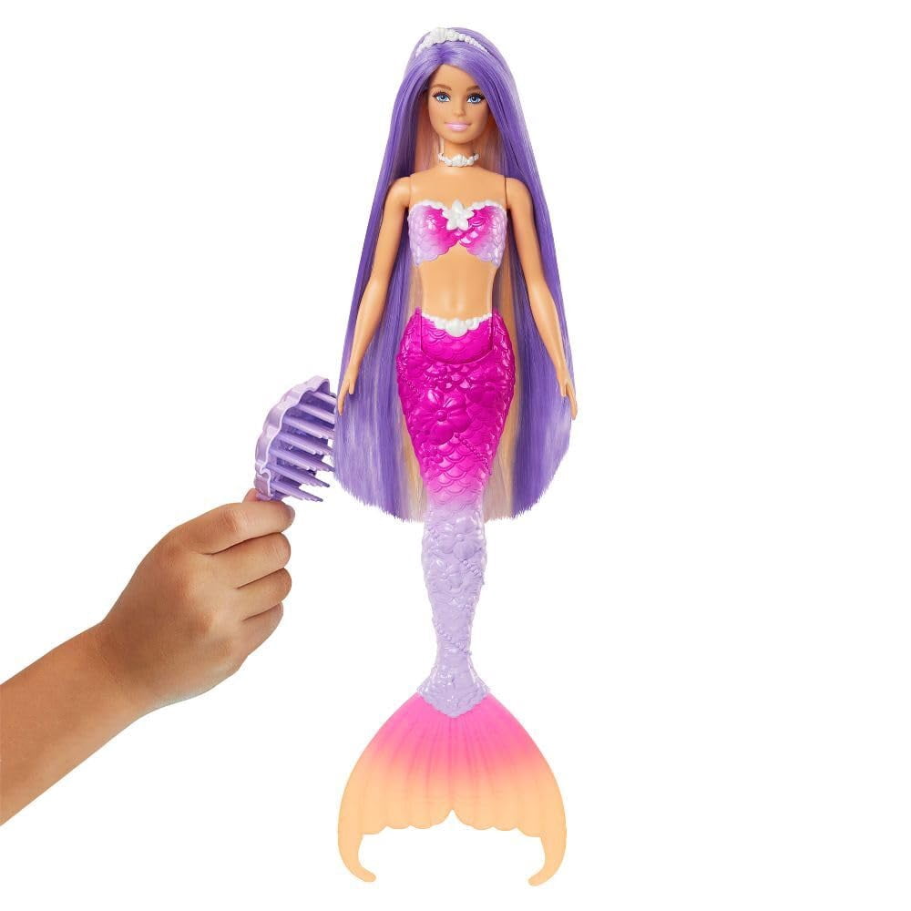 Barbie Mermaid Doll, Malibu with Pink Hair, Styling Accessories, Pet Dolphin and Water-Activated Color Change Feature Multicolor