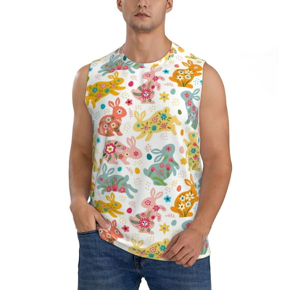 Balery Boho Bunny Camisetas sin mangas para hombre, absorbe la humedad y protege contra el mal olor.-Medium
