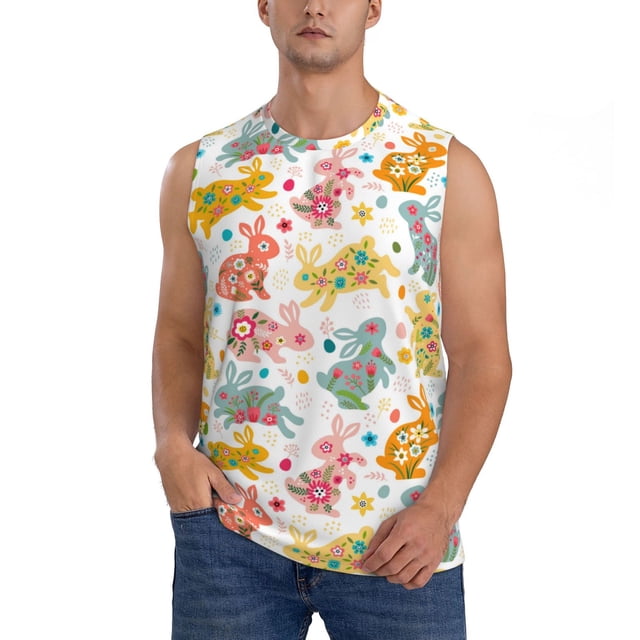 Balery Boho Bunny Camisetas sin mangas para hombre, absorbe la humedad y protege contra el mal olor.-Medium