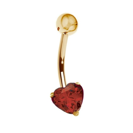14k Yellow Gold Heart Belly Button Navel Ring Body Art