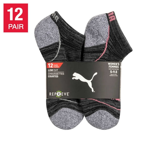 Puma Women’s Repreve Athletic Sock, 12-pairs, Black