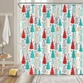 thumbnail image 2 of Chistmas Tree Shower Curtain Red Teal Yellow Xmas Tree Snowflake Forest Winter Holiday Watercolor Extra Long Bathroom Home Curtain with Hooks,70x84 Inch, 2 of 6