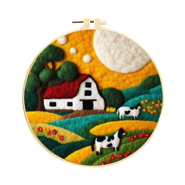 Starters Wool Felts Painting With Embroidery Frame Needle Felts Material Pack Diy Needle Felts Suitable For Beginners To Crafts