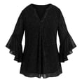 thumbnail image 3 of Yiyuu Girls Elegant Glitter Loose Fit Blouse V Neck Petal Sleeves Blouse Top, Sizes 3-14, 3 of 3