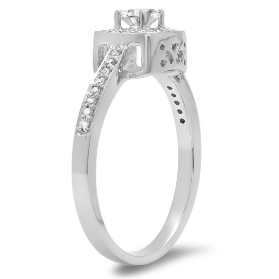 Dazzlingrock Collection 0.33 Carat (ctw) 18K Round White Diamond Ladies Halo Engagement Ring 1/3 CT, White Gold, Size 7