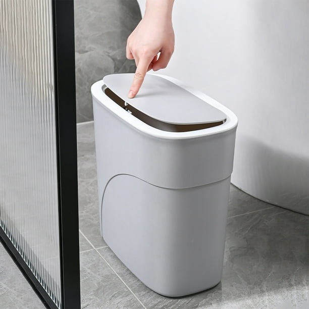 Cubo de basura, cubo de basura para uso doméstico, cubo de basura con tapa abatible, cubo de basura que ahorra espacio para cocina, comedor, baño y espacios estrechos, cubo de basura de plástico con a