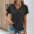 thumbnail image 2 of XIAfhje Womens Tops Tshirts Shirts For Women Summer Tops Casual Sexy Trendy Slant V-Neck Short Sleeves T-Shirts With Buttons Fashion Clothes Solid Color Pleats Tees Basic Tunic Tops, 2 of 6