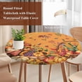 thumbnail image 4 of Yellow Pumpkins Fall Round Tablecloth, Fitted Table Cover with Elastic for 55"-60" Round Tables, Harvest Thanksgiving Botanical Leaves Table Cloth Outdoor Indoor Dinning Party Waterproof Tablecloths, 4 of 7