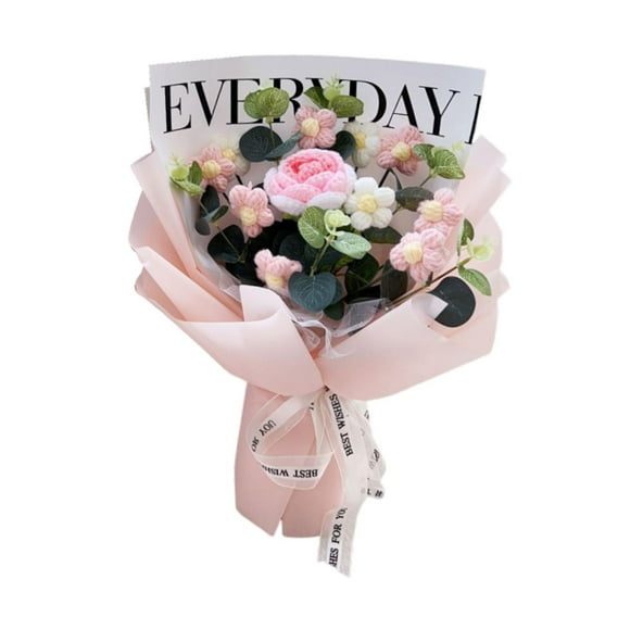 Flor de ganchillo tejida a mano, flor artificial, obra de arte decorativa para el Día de la Madre. Rosa rosa