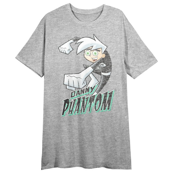 Danny Phantom Character & Logo Crew Neck Short Sleeve Gray Heather Women's Night Shirt-Medium
