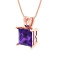 thumbnail image 2 of Clara Pucci 18K Rose Solid Hypoallergenic Gold 2Ct Natural Amethyst Princess Cut Solitaire Designer Necklace Pendant For February, 2 of 6