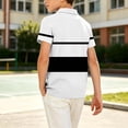 thumbnail image 7 of akafmk Boys School Uniform Shirts Short Sleeve Athletic Shirt Collared Striped Activewear Casual Summer Tops, 5-15Y, 7 of 7