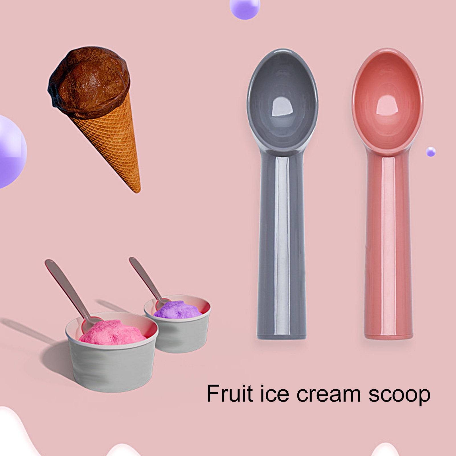 Shebeky 1 Set Ice Cream Scoop Food Grade Cold-Resistant Plastic Watermelon Fruit Ball Spoon Dessert Scoop for Home