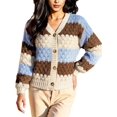 thumbnail image 2 of Womens Striped Chunky Cardigan Sweaters Button Up Fall Trendy Color Block Long Sleeve Knit Sweater Coats Blue XL, 2 of 9