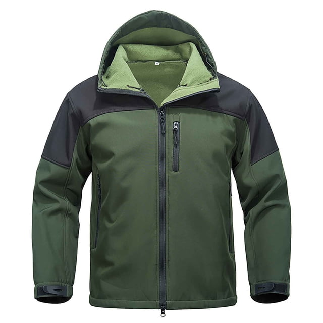 RXMEKW Waterproof Windproof Fleece Jacket For Men With Hood For Outdoor Mountaineering Long Sleeve Zip Up Solid Color