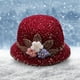 thumbnail image 3 of Sombrero de lana tejido floral para mujeres de invierno | Gorro de forro polar de algodón de doble capa | Ajuste elástico en calor de 21-22 pulgadas Circunferencia de cabeza | 18 cm de altura | 1, 3 of 4