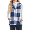 thumbnail image 4 of Cindysus Ladies Fluffy Zip-Up Outwear Women V Neck Jacket Vest Sleeveless Open Front Plaid With Pockets Coat Blue S, 4 of 5