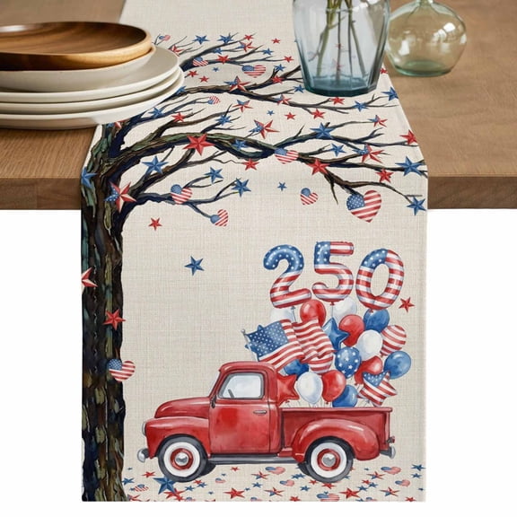 Table Runners 36 Inches Long Dress Scarves, 250 Red Truck 4th of July Farmhouse Kitchen/Dining Table Decor Table Runner, Short Coffee Tablerunners, Branches American Flag 13x36 Inch