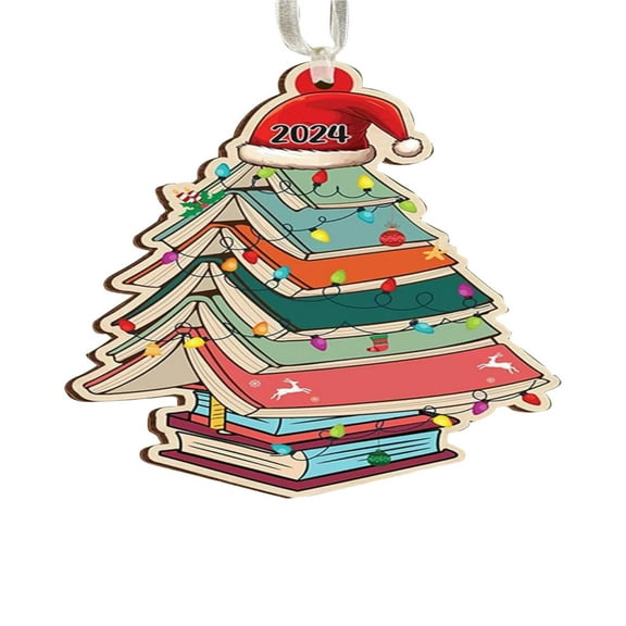 2D Flat Acrylic Christmas Tree Books Ornament – 3.14in Bookshelf Shaped Hanging Pendant – Novelty Holiday Decoration for Tree, Advent Calendar, Gifts, Teachers & Book Lovers