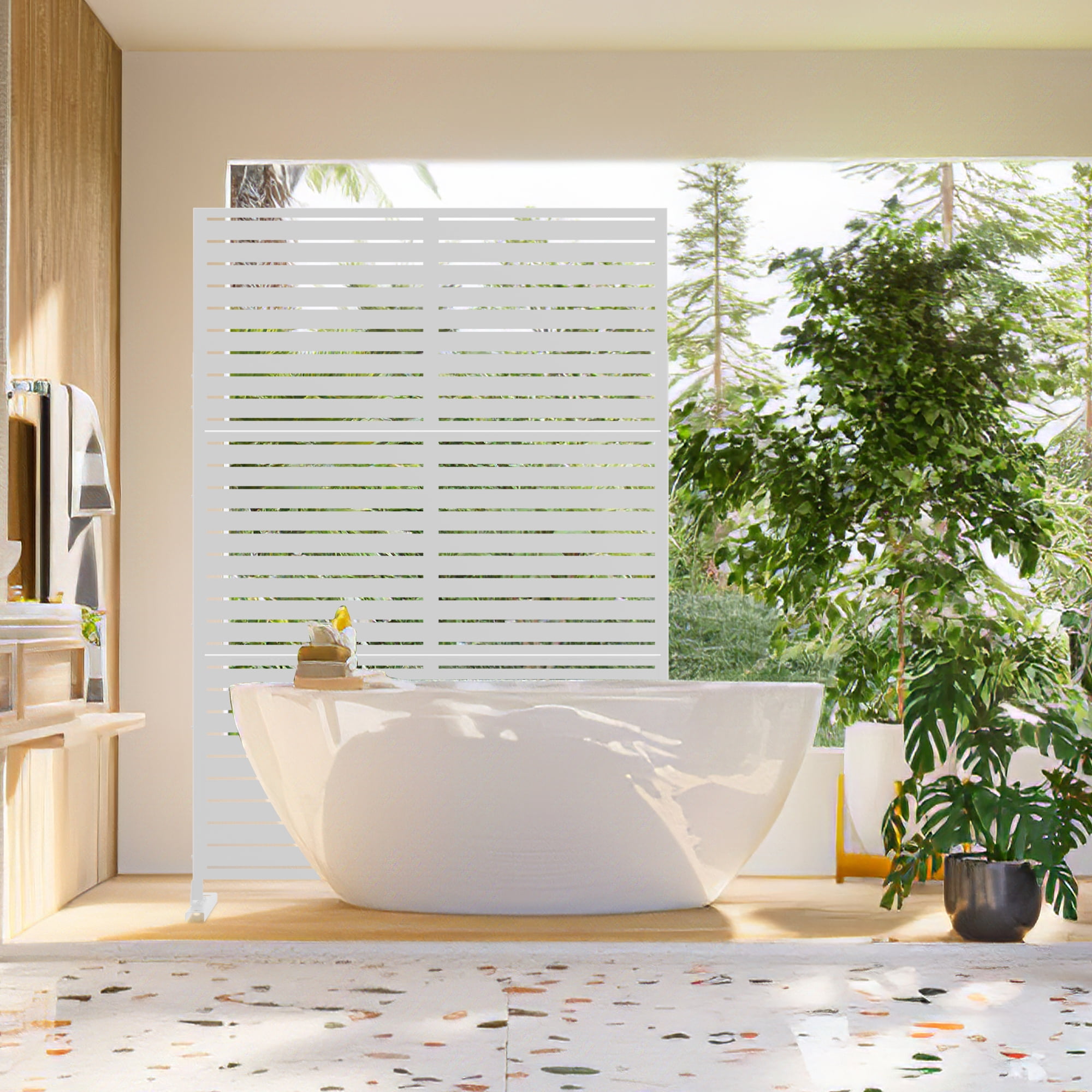 MAYEERTY 72*47" Outdoor White Metal Privacy Panel Screen for Patio, Classic Louvered