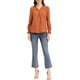 thumbnail image 2 of Blusa de manga larga de cuello en V y dobladillo redondeado INSPIRE CHIC para mujer, tamaño XS, color naranja, 2 of 6
