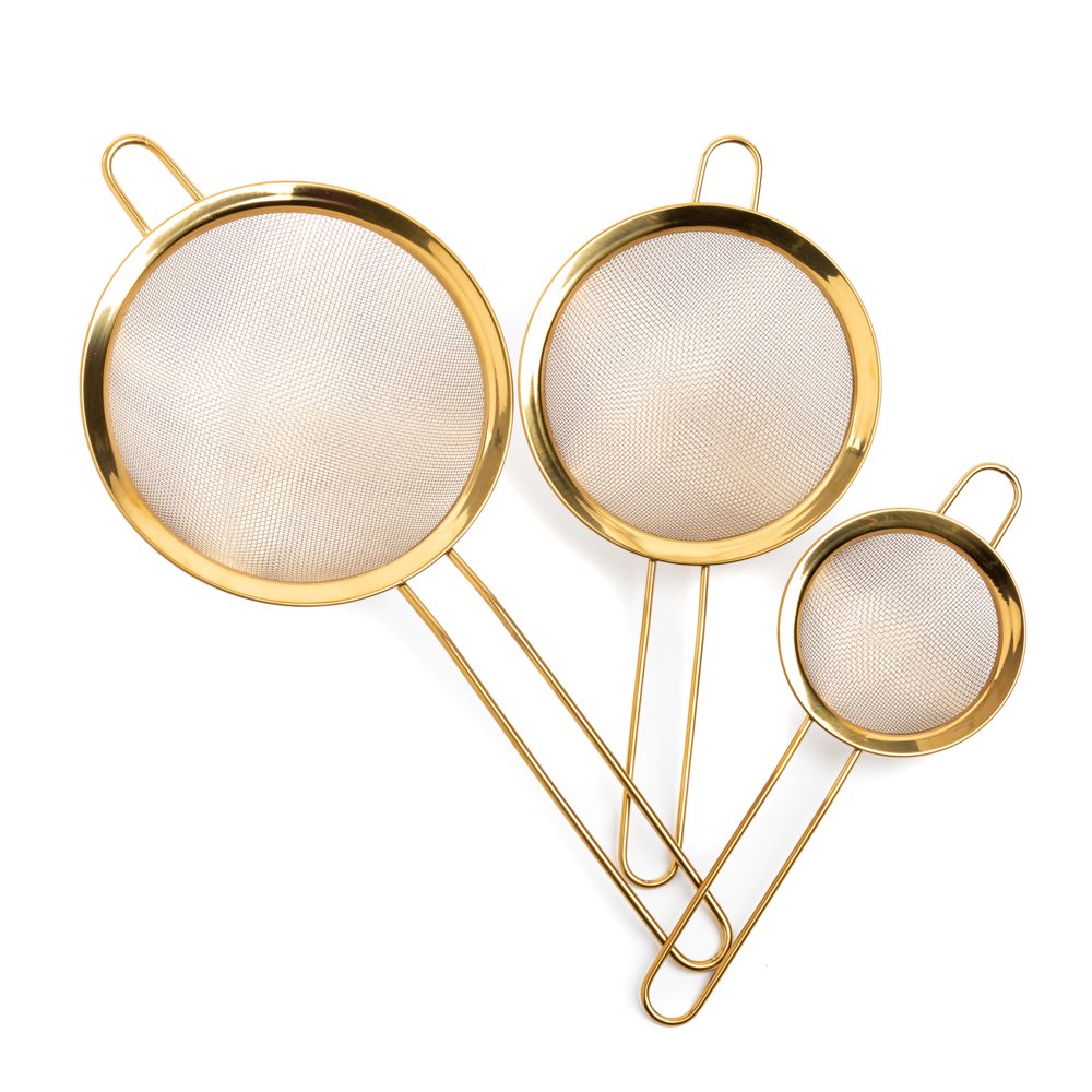 Thyme and Table 3Pack Stainless Steel Mesh Strainer Set Gold Finish