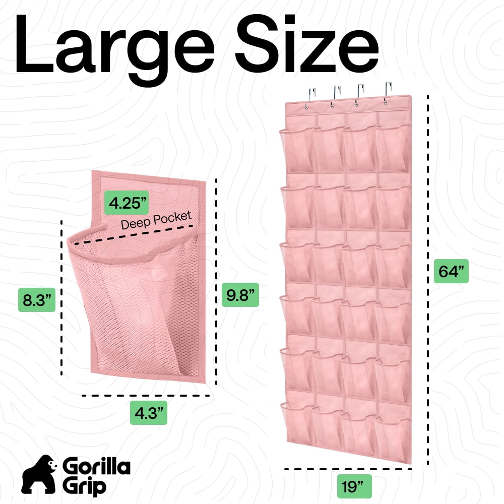 GORILLA GRIP 24 Pocket Over the Door Shoe Organizer, Mesh Pockets, Up to 40 Pounds, Hang on Doors, Light Pink