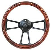 New World Motoring Nova Dark Real Wood Steering Wheel w/ Black Chevy Horn & Black Adapter 14"