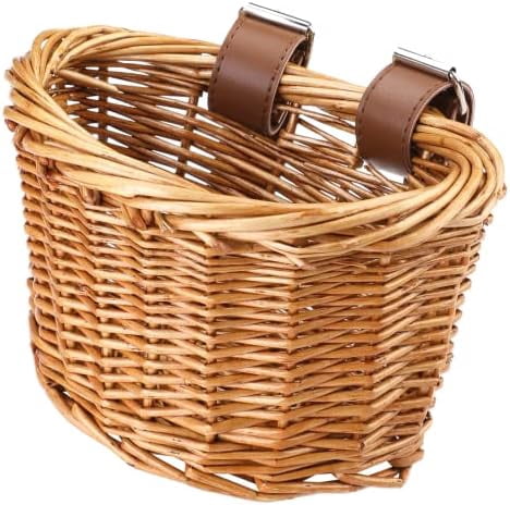 Kids Bike Basket with Adjustable PU Belts, Wicker Bike Baskets Handmade Woven Rattan Bike Basket Front Handle Children Bike Basket for Children Bicycle Accessories