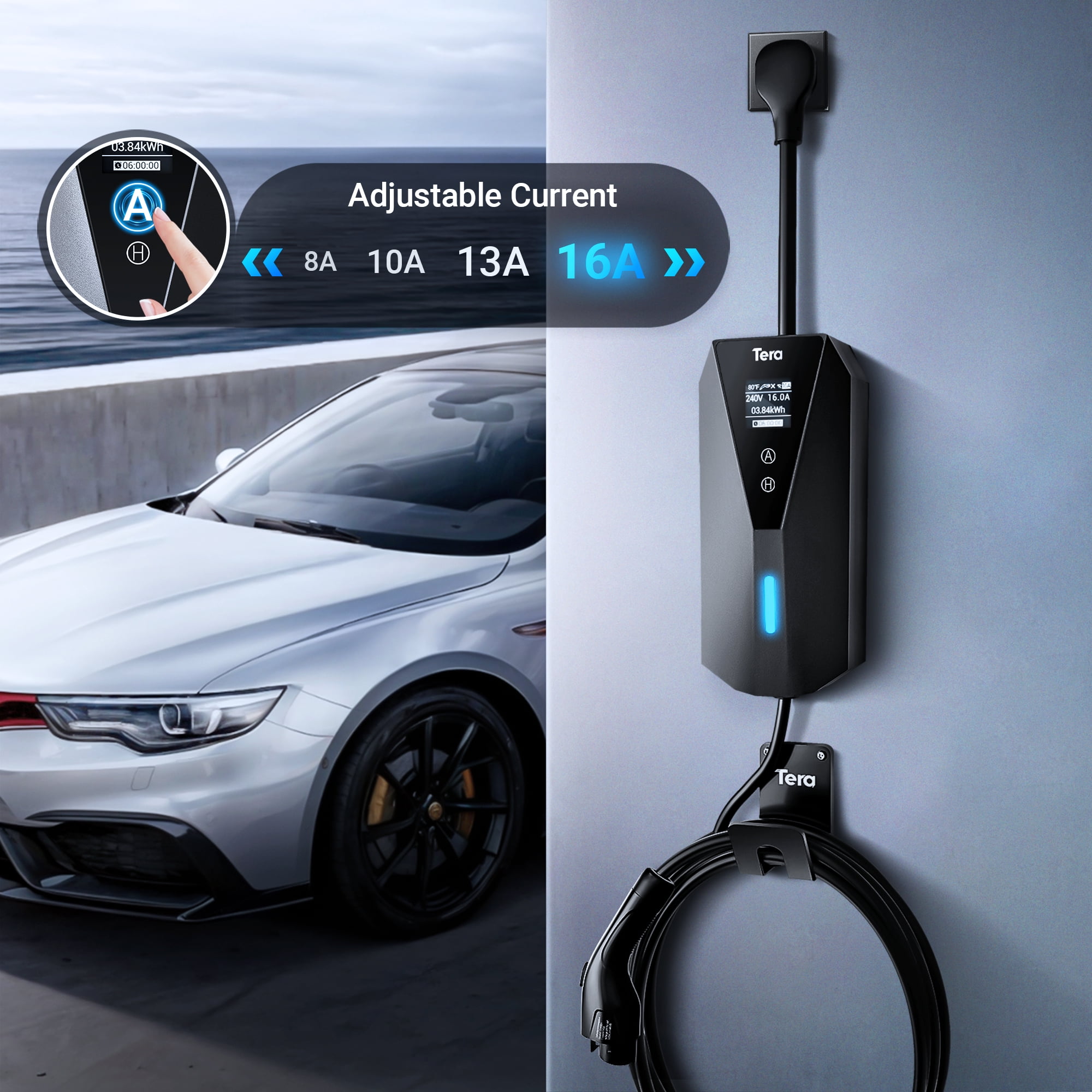 Tera Electric Vehicle Charger Portable: Level 2 & 1 J1772 16A 8A