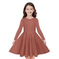 thumbnail image 4 of Cethrio Kids Girls Casual Dresses, Long Sleeeve Solid Color Party Gifts Dance Midi Dresses Watermelon Red Size 11-12 T, 4 of 9