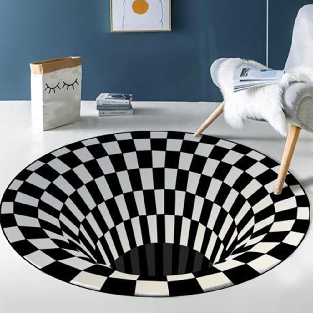 3D Black Gray Leaves Line Non-Slip Rug Door Shower Play Mat Hearth Floor Carpet 
