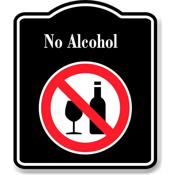 No Alcohol Symbol BLACK Aluminum Composite Sign, 8.5"x10"
