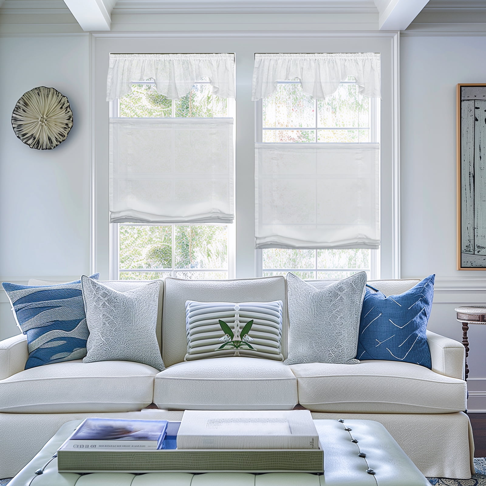 Keego No Drill Top Down Bottom Up Roman Shades for Windows Shades Light Filtering Cordless Roman Shades, Sheer Roman Window Blinds for Home (White, 27"W x 36"H)