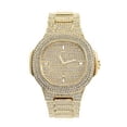 thumbnail image 3 of Fully Iced Mens Big Rocks Bezel Color Dial with Baguette , Cuban Chain Bracelet, Cuban Necklace, Tennis Chain & Ring - CRNT (8967 Gold, 8), 3 of 9