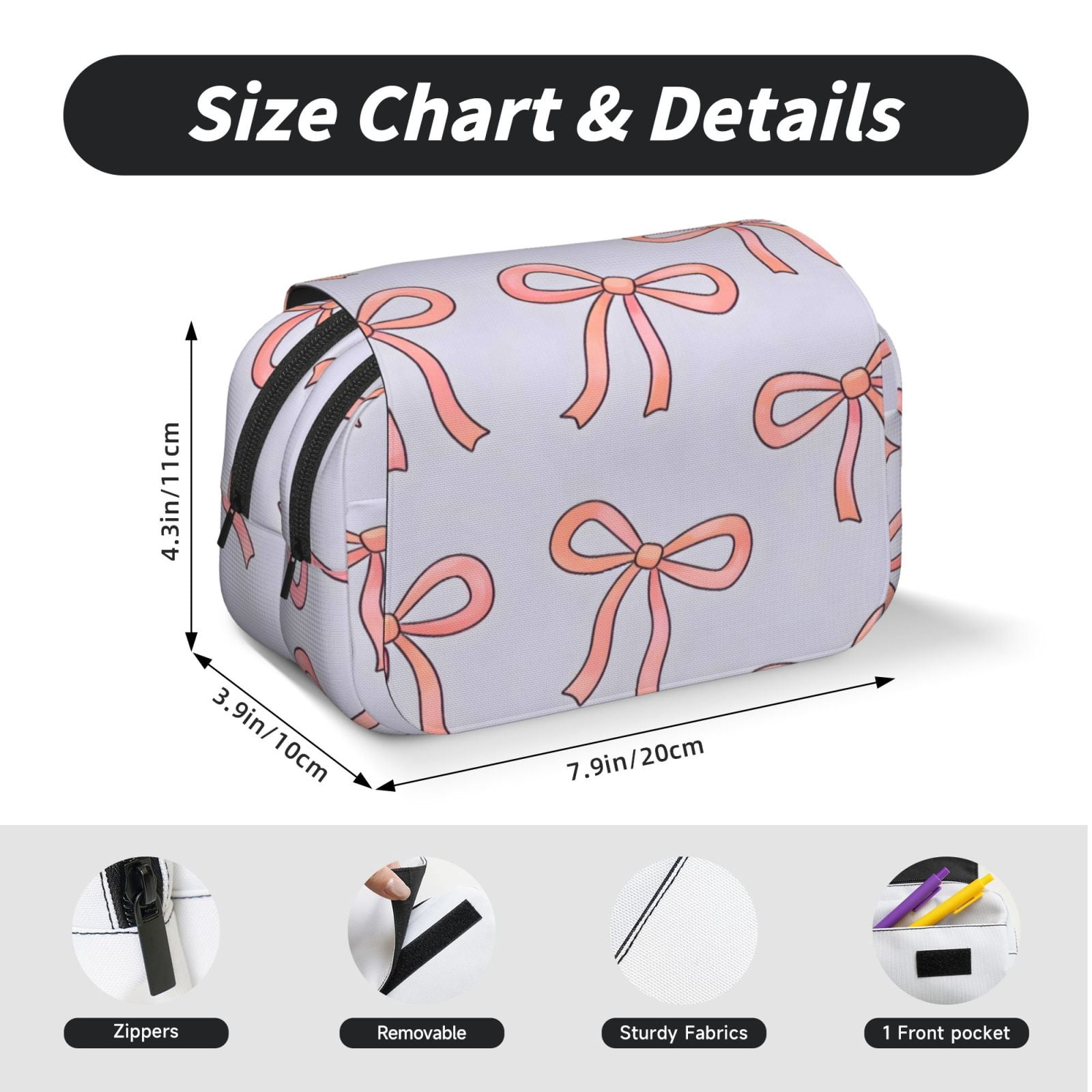 Large-Capacity Flip-Top Double-Layer Pencil Case, Multi-Functional Pocket Pen Case, Durable Stationery Organizer Pink Bow (3)