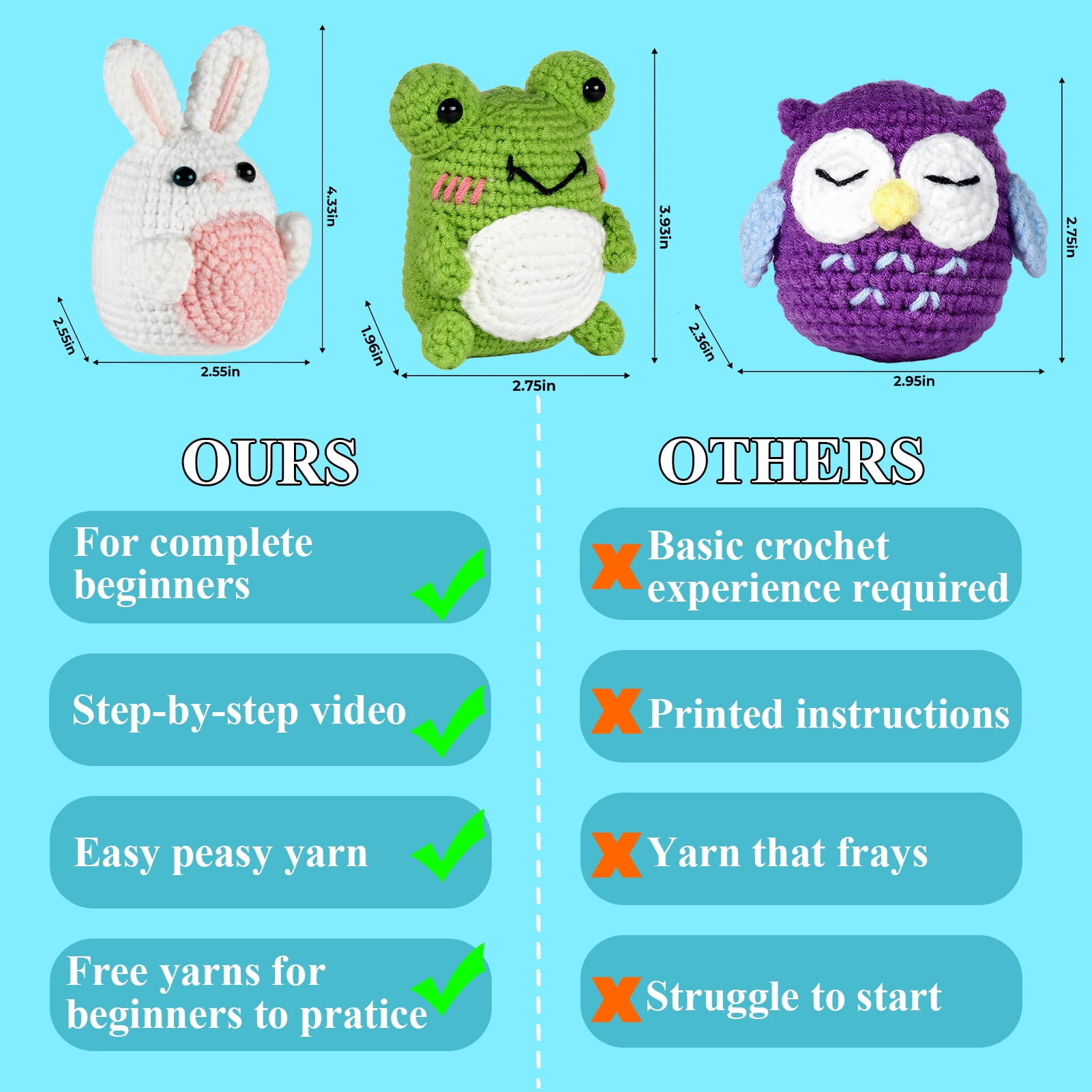 Yalumo Crochet Kit for Beginners, Crochet Starter Animal Kits for Adult and Kids with Step-by-Step Video Tutorials and Yarns, Hook, Accessories