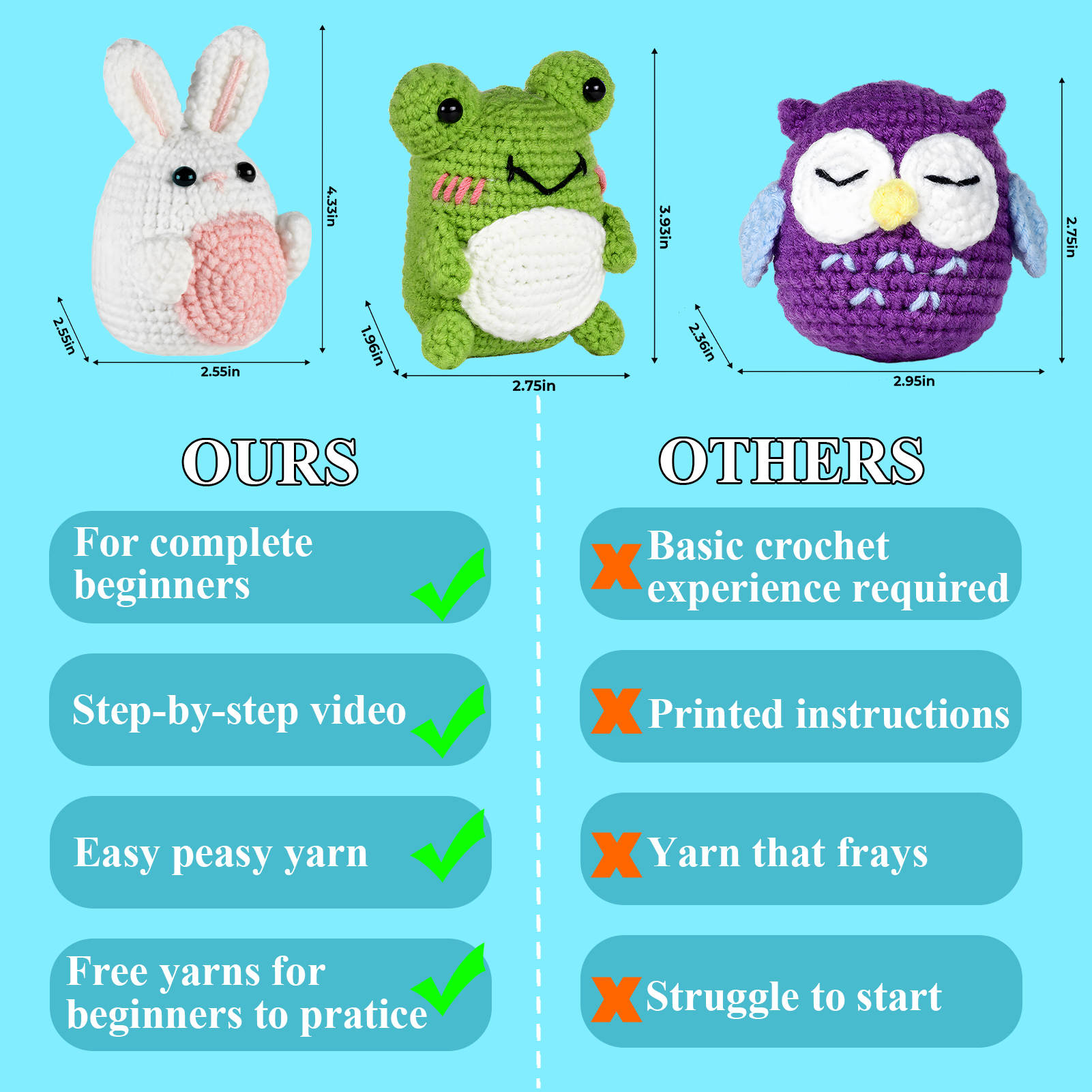 Yalumo Crochet Kit for Beginners with 3 Animal Projects photo 7