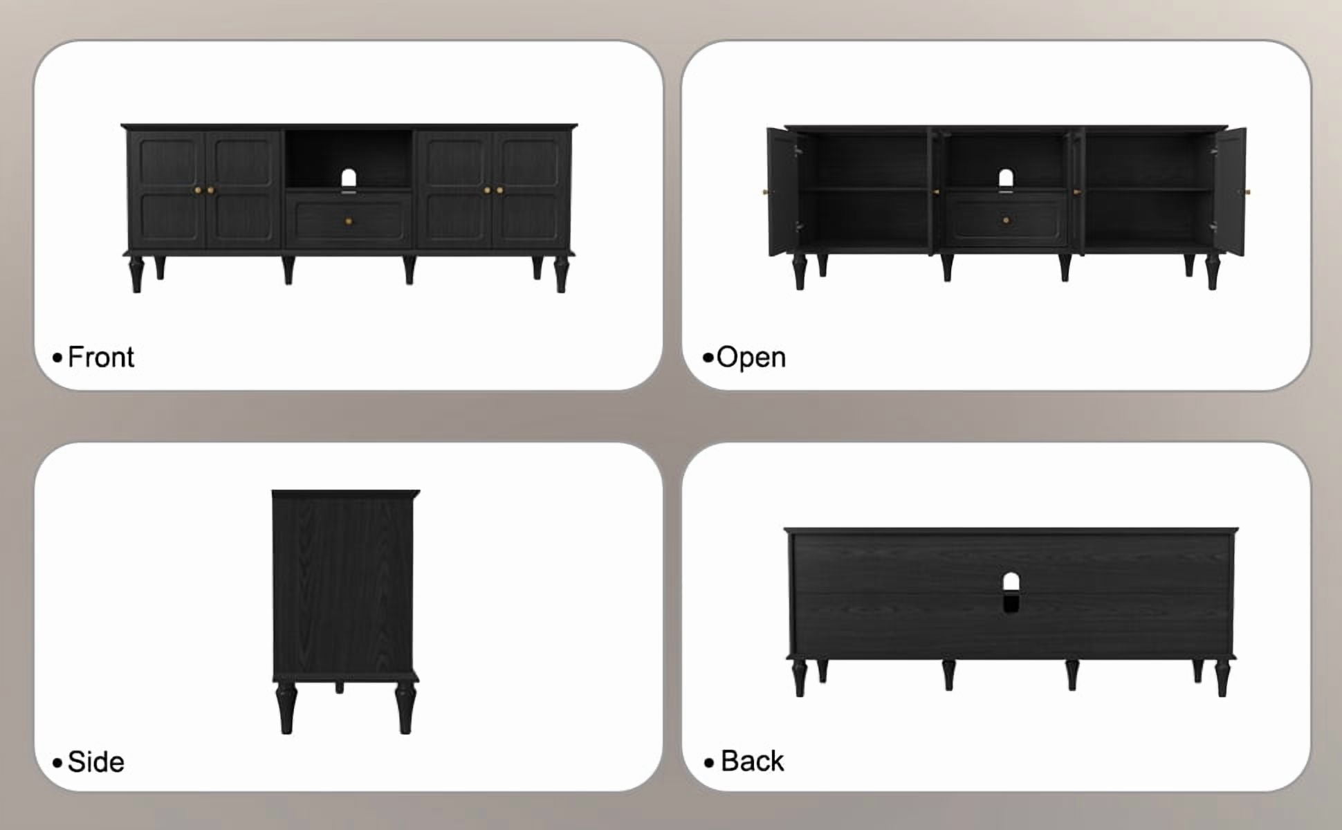 HLR Mid Century 67" TV Stand, for TVs up to 75", Living Room Entertainment Center with 4 Door Storage Cabinet, Black