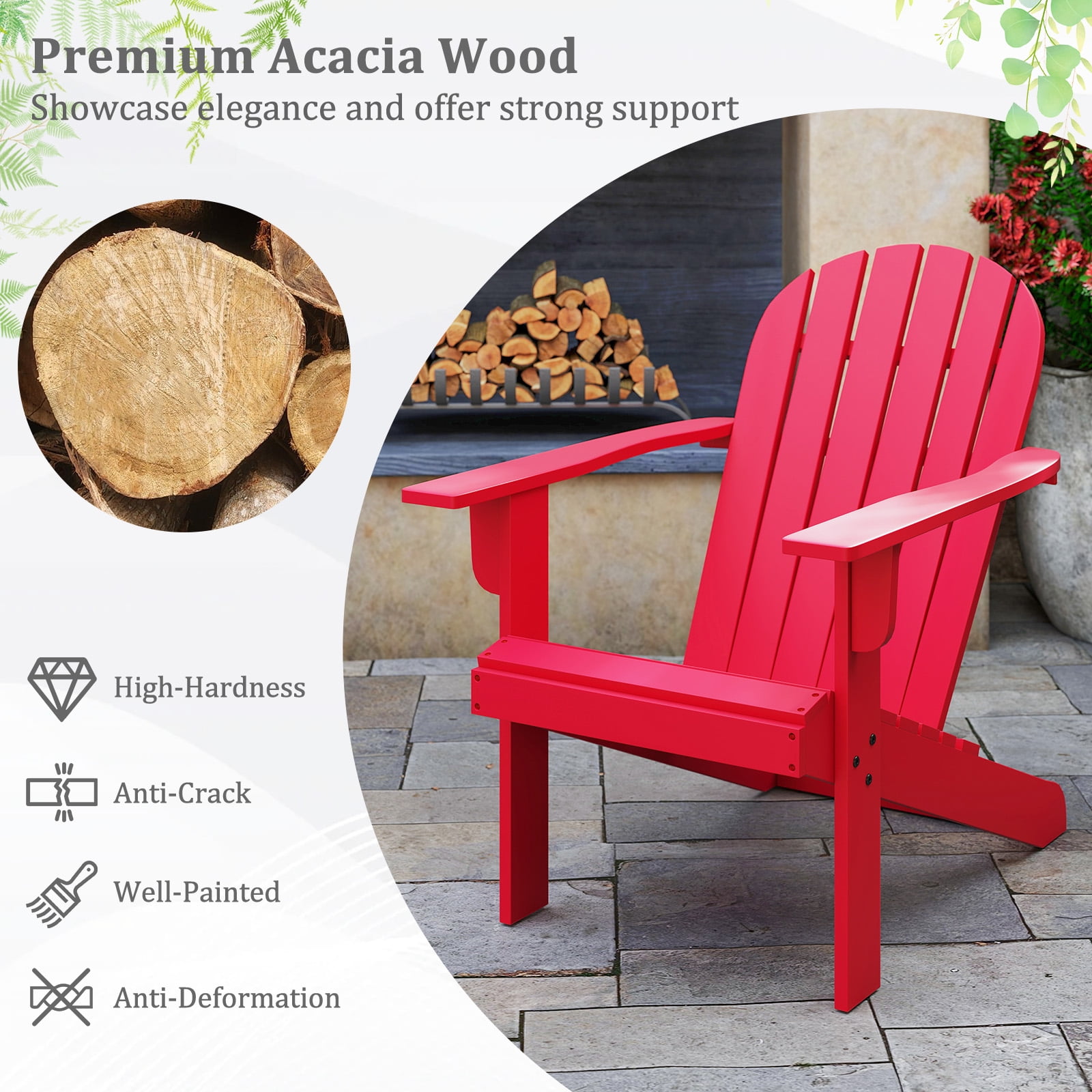 Gymax 2PCS Patio Adirondack Chair w/ Inclined Seat High Backrest & Wide Armrests Red