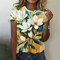 thumbnail image 3 of Otvok Women Plus Szie Summer T-Shirt Botanical Printed Regular Short Sleeve Round Neck Blouses, 3 of 6