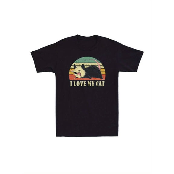 Men's Funny Vintage I Love My Cat & Opossum Graphic T-Shirt - Retro Tee with Bold Lettering & for cat & possum lovers, Casual Shirt for all-Season, Ideal Gift for Pet Owners