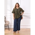 thumbnail image 2 of DARING DIVA Women's Plus Ditsy Floral V Neck Tie Front Ruffle Sleeve Blouse 1X Black, 2 of 6