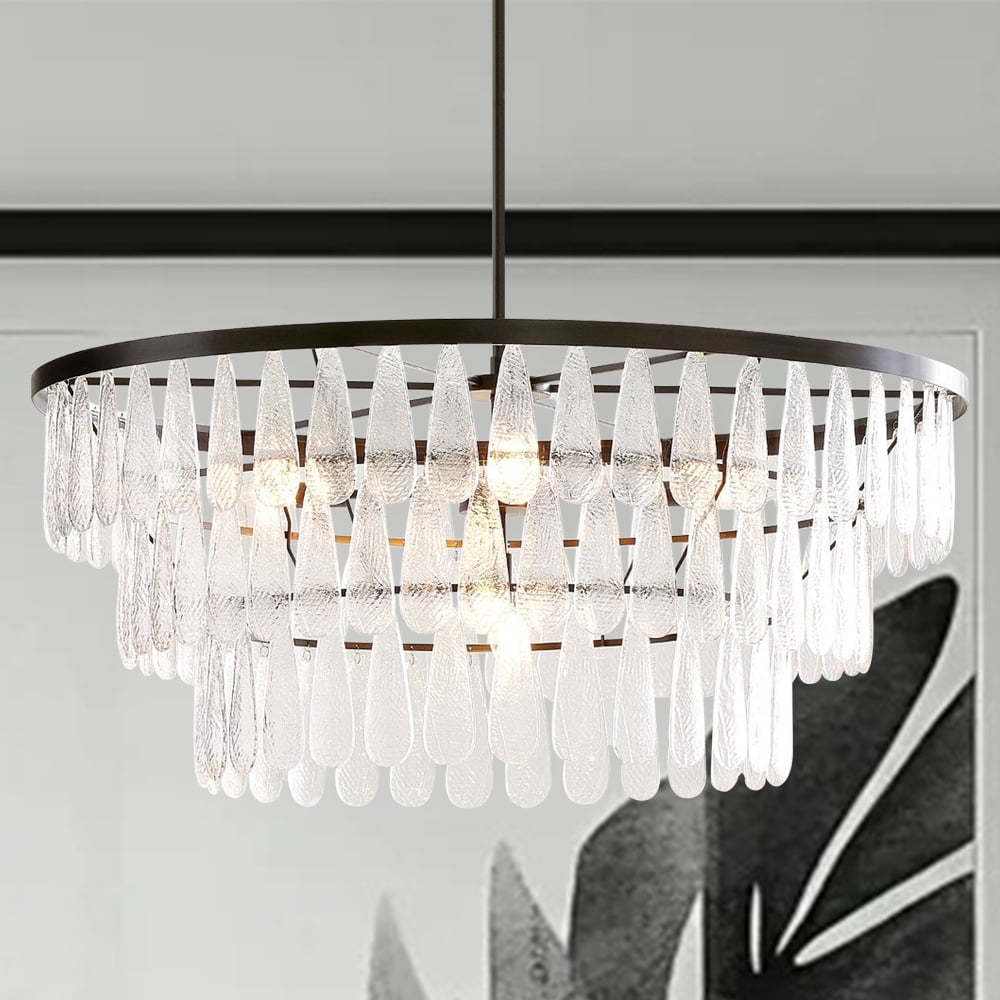 Modern Round Crystal Chandelier - 37 Inch 8-Light Black Water Ripple Design For High Ceilings - View #5