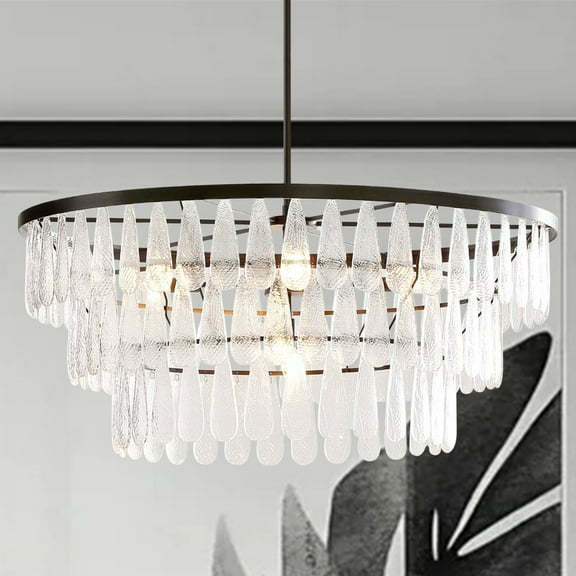 Minimalistt Round Matte Black Glass with Mable Textured 36.5 Inch Chandelier, Contemporary Ceiling Lamp, Mordern Ceiling Light, Ceiling Mounted Light for Living Room, Dining Room